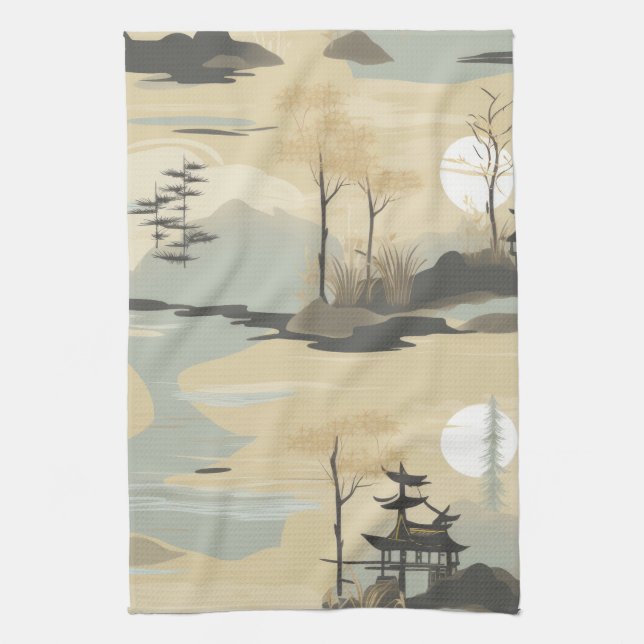 Zen Bamboo Forest Botanical Pattern (4) Kitchen Towel (Vertical)