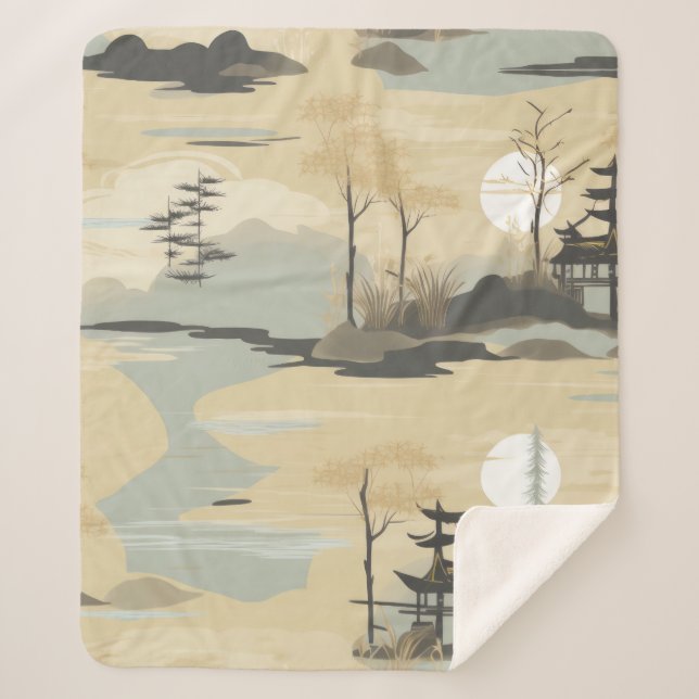 Zen Bamboo Forest Botanical Pattern (4) Sherpa Blanket (Front)