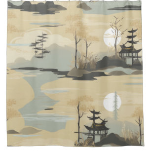 Zen Bamboo Forest Botanical Pattern (4) Shower Curtain