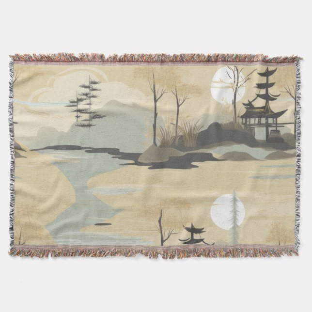 Zen Bamboo Forest Botanical Pattern (4) Throw Blanket (Front)