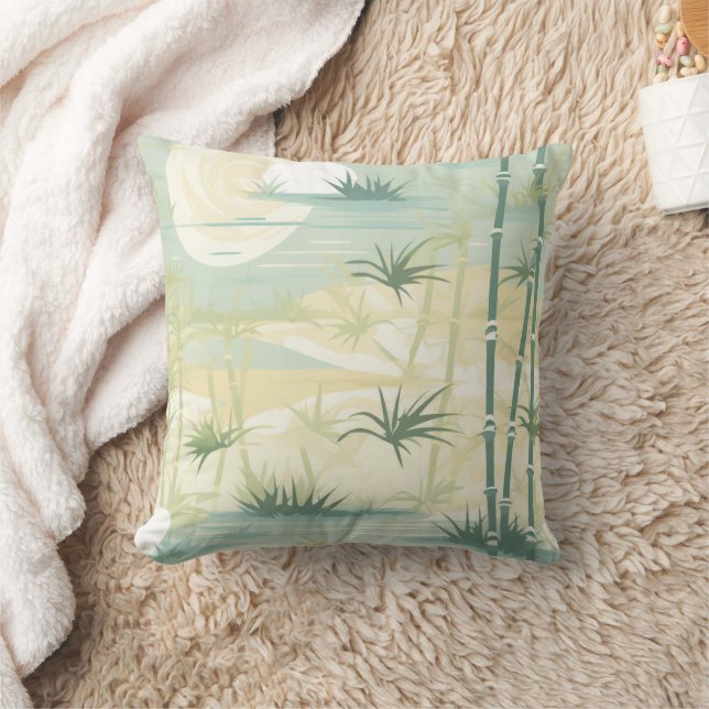 Zen Bamboo Forest Botanical Pattern (5) Throw Pillow (Blanket)