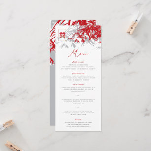 Zen Bamboo Leaves Double Happiness Wedding Menu Invitation
