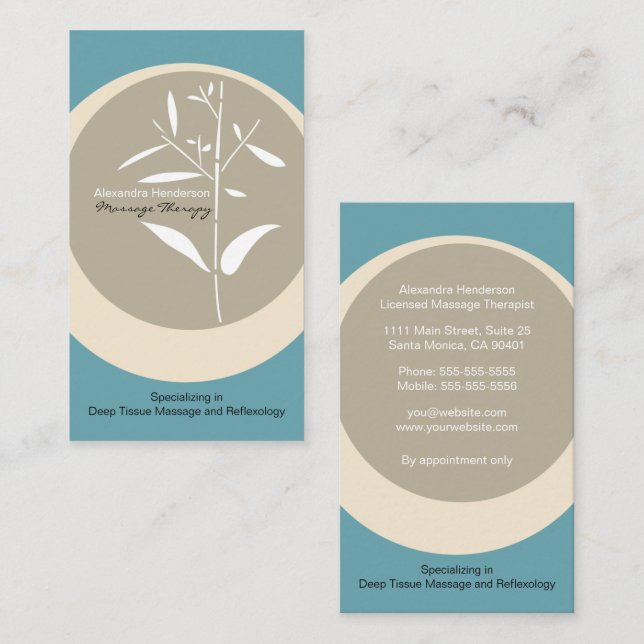 Zen Bamboo Massage Therapy Business Card - Blue (Front/Back)
