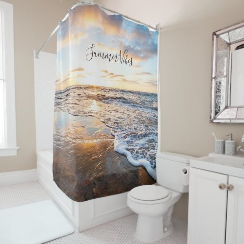 Zen Beach Sunset Ocean Waves Shower Curtain