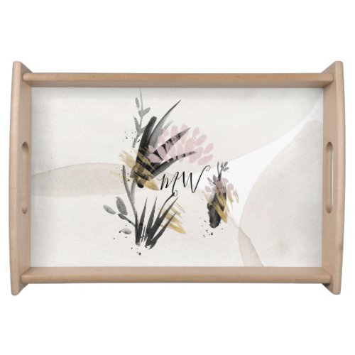 Zen Beauty Wabi Sabi Pampas Grass Monogram Serving Tray