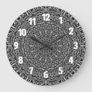 Zen Black and white Mandala Large Clock