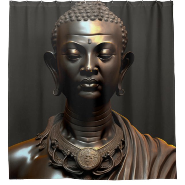 Zen Black Buddha Shower Curtain  (Front)