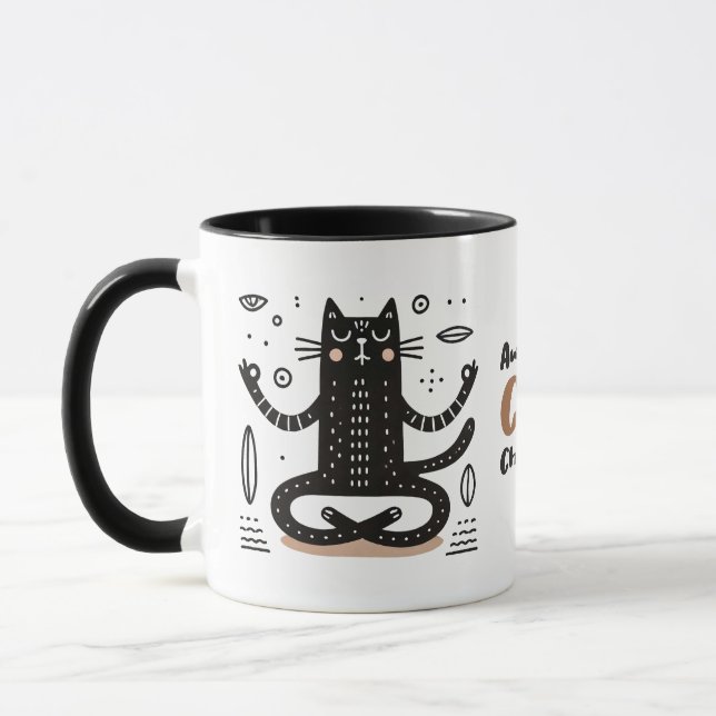 Zen Black Cat Floating in Meditation Mug (Left)