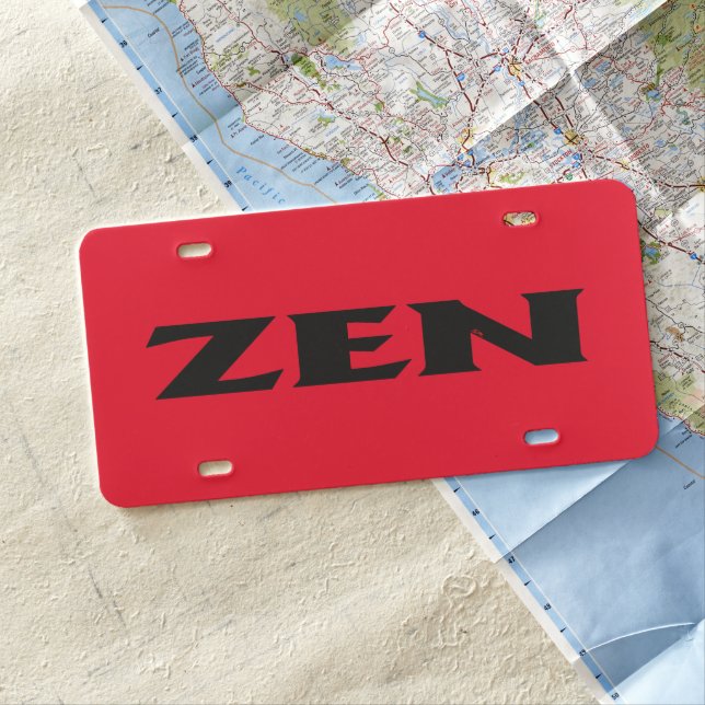 Zen black red plastic license plate (In Situ)