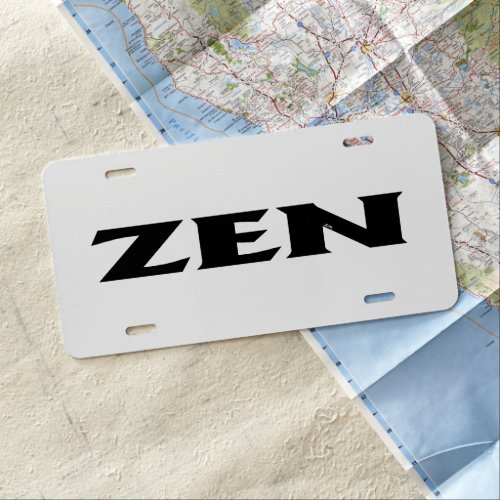 Zen black white aluminum license plate