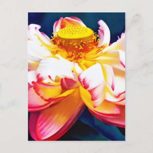 Zen Blooming Pink Lotus Flower Watercolor Announcement Postcard