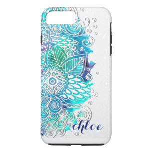 Zen Blue and Teal Floral Mandala Design iPhone 8 Plus/7 Plus Case
