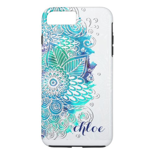 Zen Blue and Teal Floral Mandala Design iPhone 8 Plus7 Plus Case