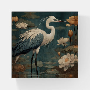 Zen Blue Crane & Lotus Botanical Masterwork  Paperweight