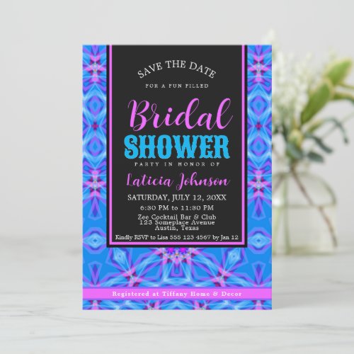 Zen Blue  Pink Bridal Shower Party Invitation