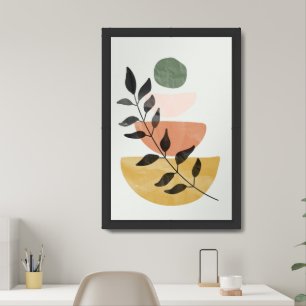 Zen Boho Balance Foliage On Circles Botanical Framed Art