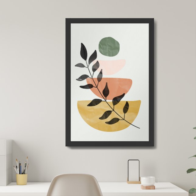 Zen Boho Balance Foliage On Circles Botanical  Framed Art (Home Office)