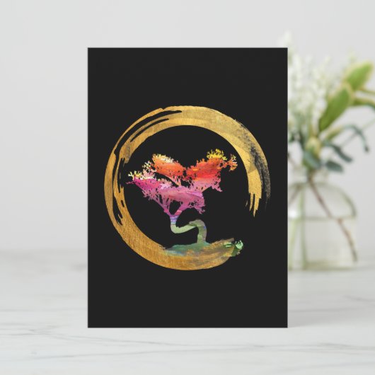 Zen Bonsai Tree Japanese Circle Enso Asian Art (Standing Front)