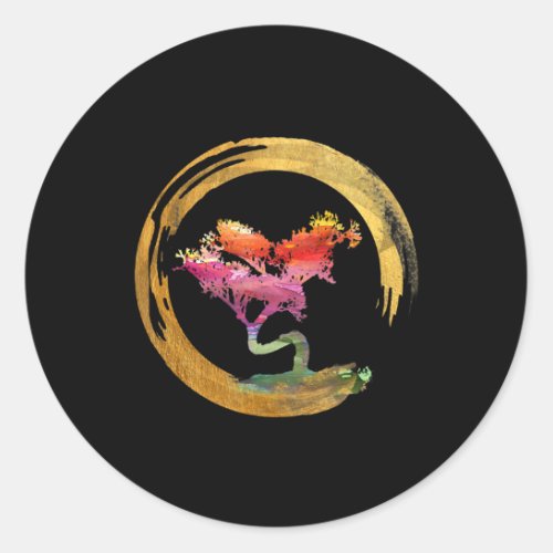 Zen Bonsai Tree Japanese Circle Enso Asian Art Classic Round Sticker