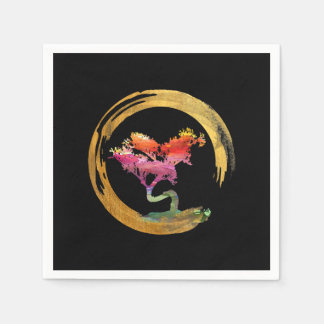 Zen Bonsai Tree Japanese Circle Enso Asian Art Napkins