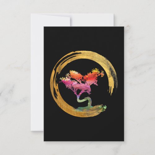 Zen Bonsai Tree Japanese Circle Enso Asian Art Thank You Card