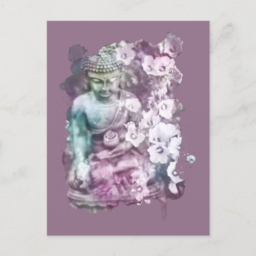 *~* Zen Buddha Abstract Meditate Flowers Magenta Postcard