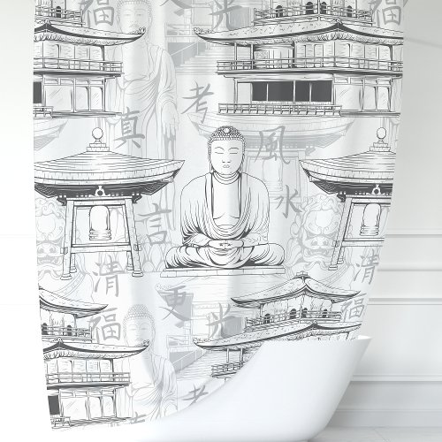 Zen Buddha and Pagoda Oriental Art Shower Curtain