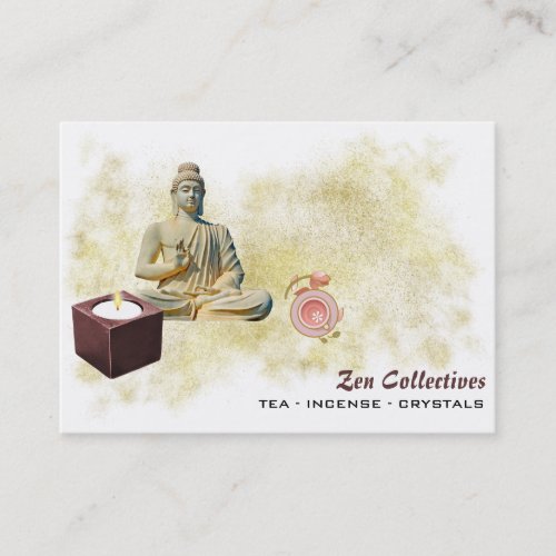  Zen Buddha Candle Tea Lotus Gold Business Card