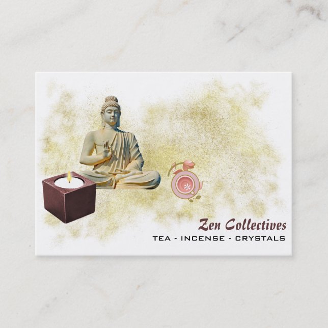 *~* Zen Buddha Candle Tea Lotus Gold Business Card (Front)
