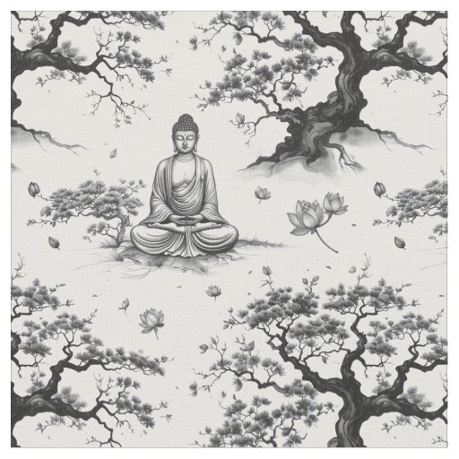 Zen Buddha Fabric - Ink Wash Design