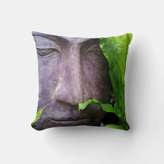 Zen Buddha Serenity Garden Green Leaves Throw Pillow (Front)