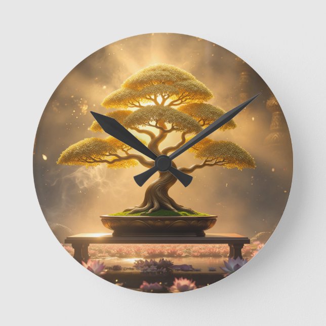 ZEN BUDDHISM - BONSAI TREE - ROUND CLOCK (Front)