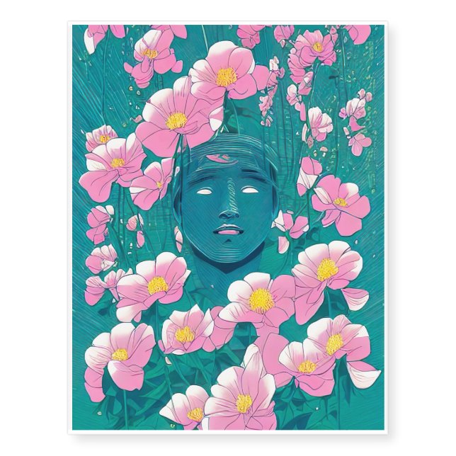 Zen Buddhism Flower art illustration Temporary Tattoos (Front)