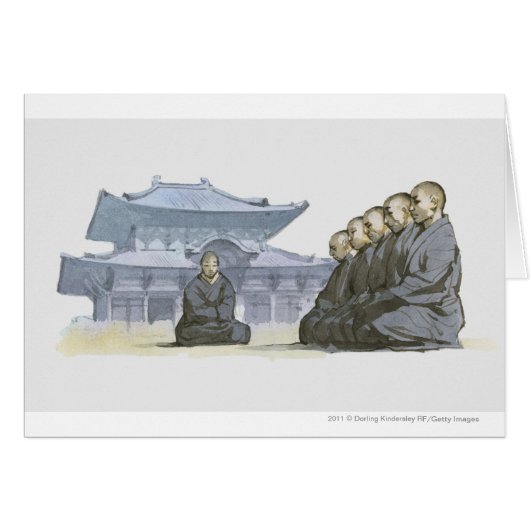 Zen Buddhist monks kneeling outside temple Cards (Front Horizontal)