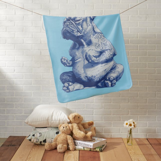 Zen Bulldog in Meditation Pose Art Baby Blanket (In Situ)