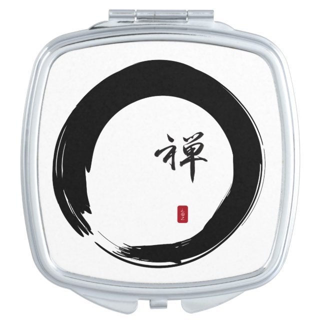 Zen Calligraphy in Enso Open Circle Compact Mirror (Front)