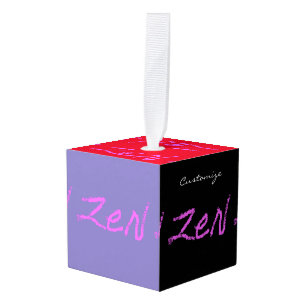 zen calligraphy Thunder_Cove pink/black Cube Ornament