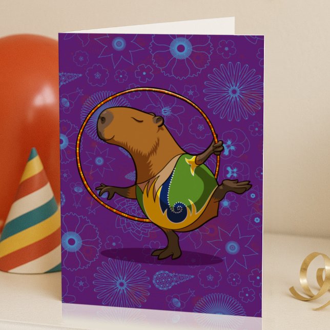 Zen Capybara Dancer Funny Rhythmic Gymnast Cartoon Card (Creator Uploaded)