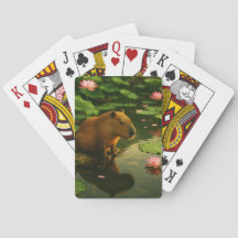 Zen Capybara Gazes at Pond Playing Cards