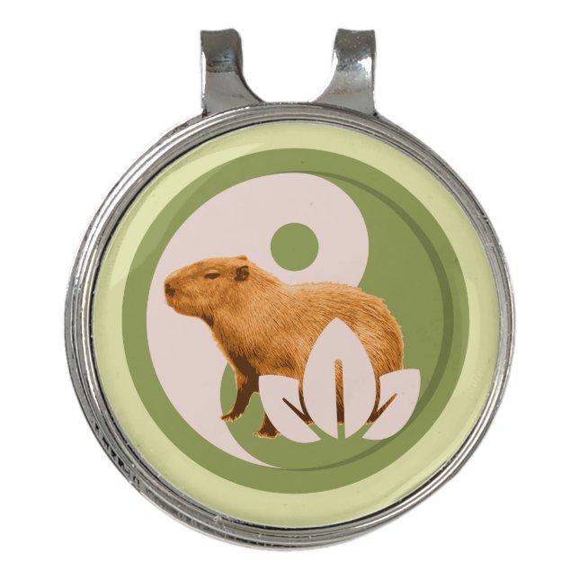 Zen Capybara Yin Yang Golf Hat Clip (Front)