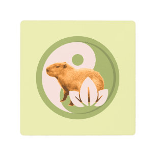 Zen Capybara Yin Yang Metal Print