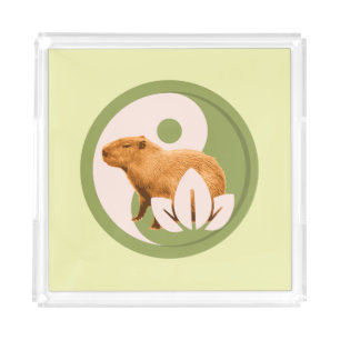 Zen Capybara Yin Yang Peaceful Nature Art Acrylic Tray