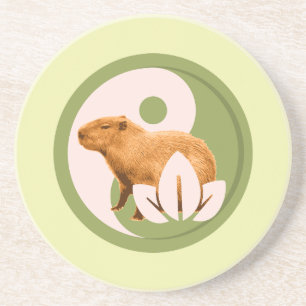 Zen Capybara Yin Yang Peaceful Nature Art Coaster