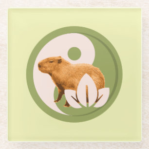 Zen Capybara Yin Yang Peaceful Nature Art Glass Coaster