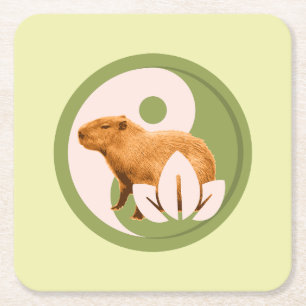 Zen Capybara Yin Yang Peaceful Nature Art Square Paper Coaster