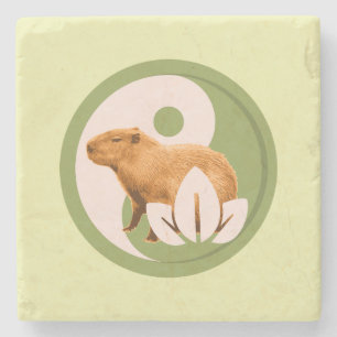 Zen Capybara Yin Yang Peaceful Nature Art Stone Coaster