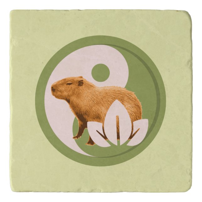Zen Capybara Yin Yang Peaceful Nature Art Trivet (Front)