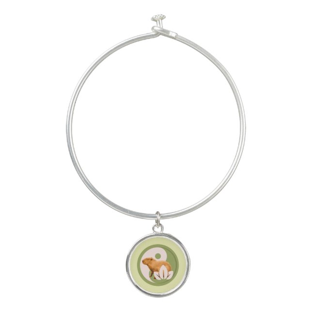 Zen Capybara Yin Yang Peaceful Nature Bangle Bracelet (Front)