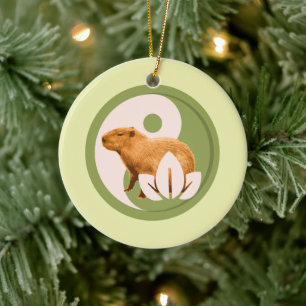 Zen Capybara Yin Yang Peaceful Nature Ceramic Ornament