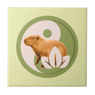 Zen Capybara Yin Yang Peaceful Nature Ceramic Tile